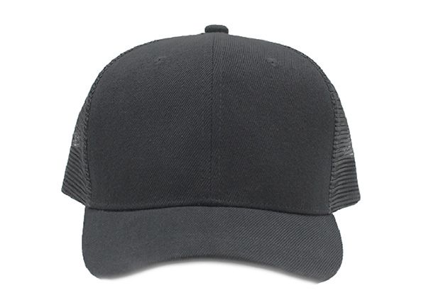 Front of Black Blank Short Bill Trucker Hat