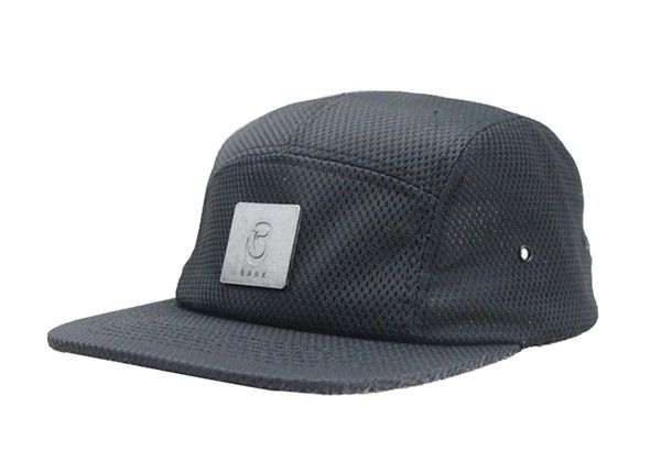 Slant of Custom All Black 5 Panel Hat with Strapback