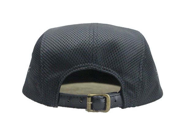 Back of Custom All Black 5 Panel Hat with Strapback