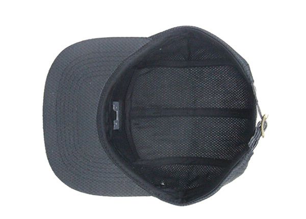 Inside of Custom All Black 5 Panel Hat with Strapback