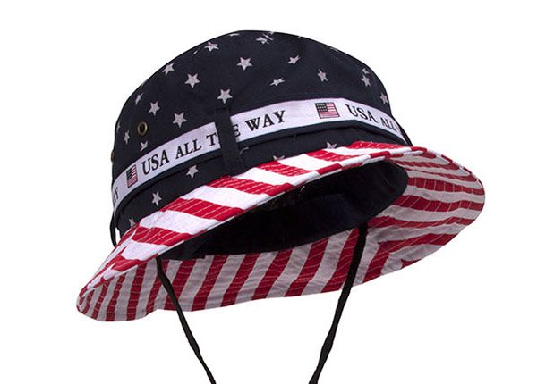 Slant of American Flag Bucket Hat With String