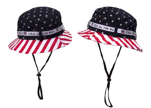 Overview of American Flag Bucket Hat With String