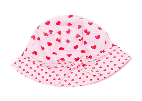 Front of Pink Printed Bucket Hat with Adjustable Head Strap For Girls