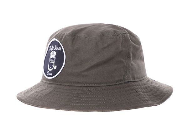 Side of Khaki Bucket Hat with a Patch Logo