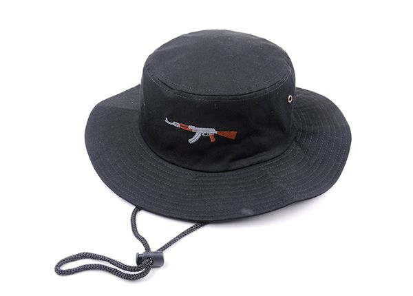 Slant of Black Bucket Hat with String