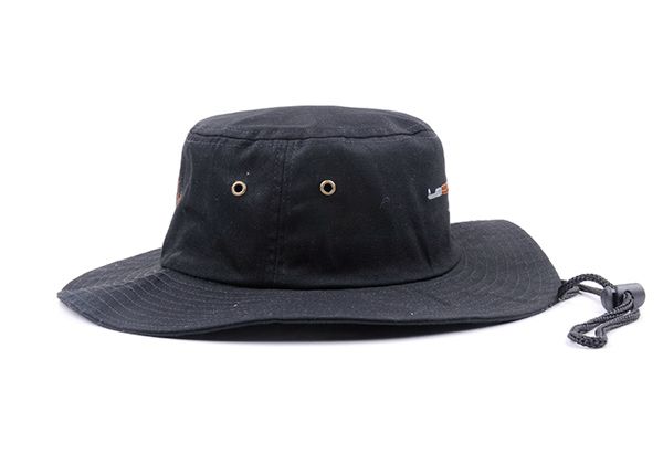 Side of Black Bucket Hat with String