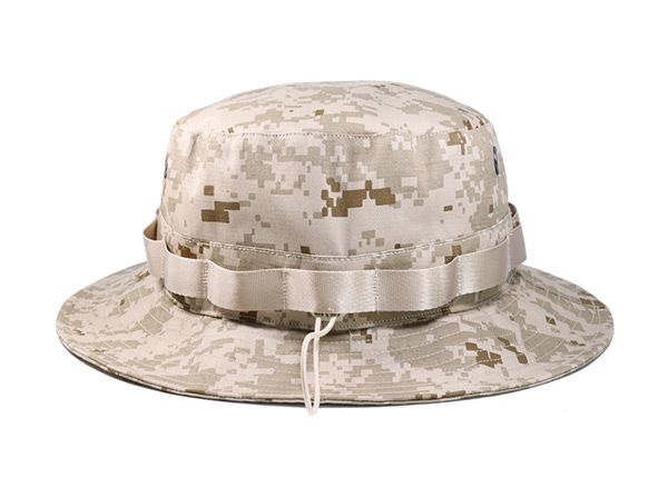 Back of Desert Camo Bucket Hat with Head Strap