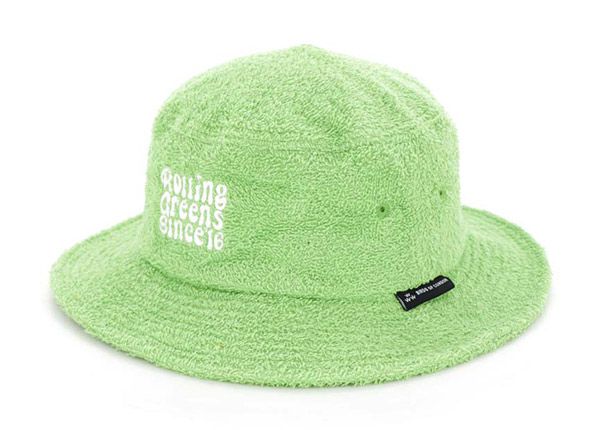 Slant of Green Fleece Bucket Hat with White Embroidered Logo