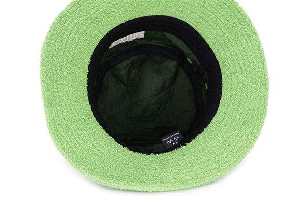 Inside of Green Fleece Bucket Hat with White Embroidered Logo