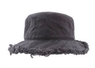 Black Washed Jean Frayed Bucket Hat Custom Blank Bucket Hat with Frayed Edge