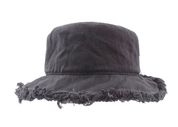 Women's Retro Washed Denim Bucket Hat With Frayed Brim, Summer Sun