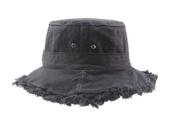 Side of Black Blank Frayed Bucket Hat