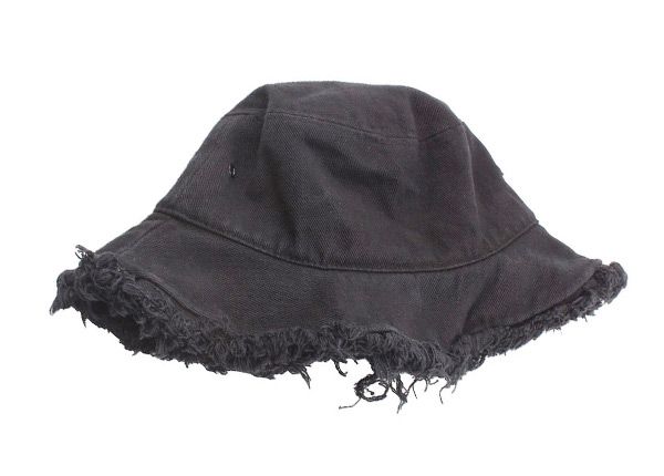 Back of Black Blank Frayed Bucket Hat