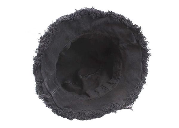 Inside of Black Blank Frayed Bucket Hat