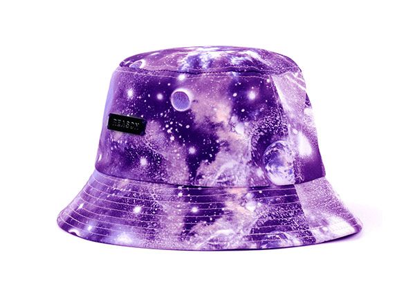 Slant of Purple Galaxy Printed Bucket Hat with Metal Label