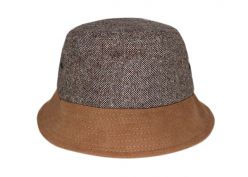 Grey Hemp Bucket Hat with Brown Suede Wide Brim and Blank Logo