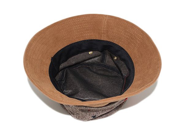 Inside of Blank Grey Hemp Bucket Hat with Brown Suede Wide Brim