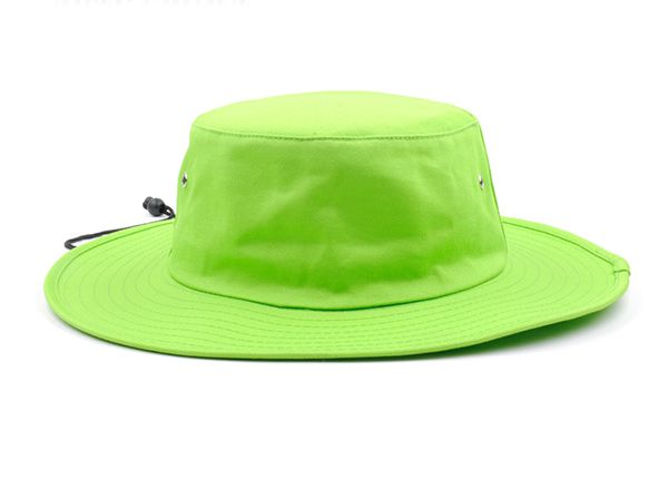 Front of Neon Green Bucket Hat with String