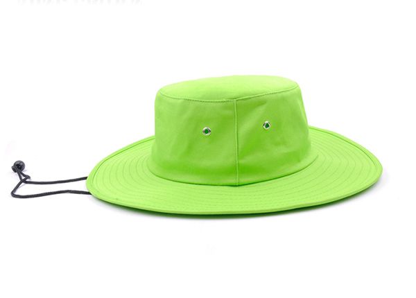 Side of Neon Green Bucket Hat with String