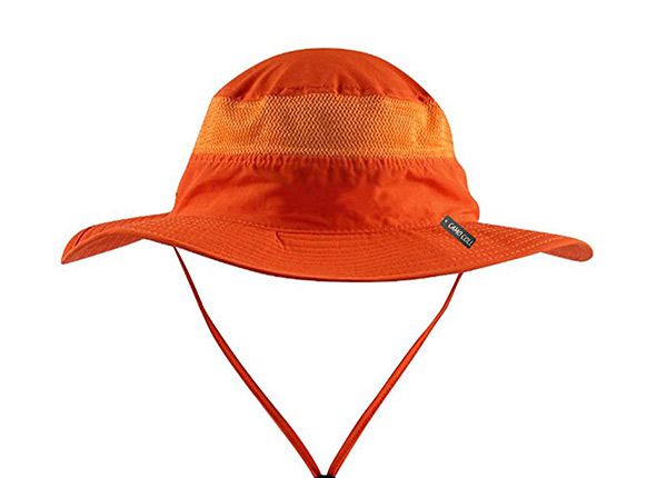 Front of Wide Brim Blank Nylon Bucket Hat With String