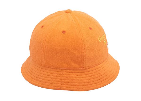Side of 6 Panel Embroidered Terry Towel Orange Bucket Hat