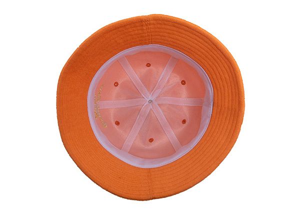 Inside of 6 Panel Embroidered Terry Towel Orange Bucket Hat