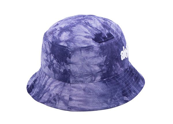 Side of Cotton Purple Bucket Hat with White Embroidered Logo