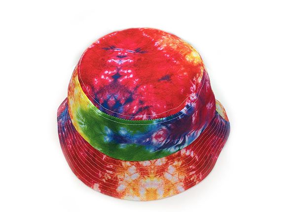 Top of Colorful Rainbow Tie Dye Bucket Hat