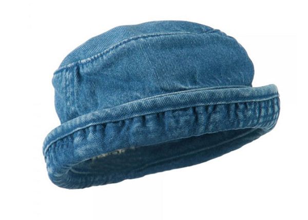 Side of Blue Cotton Twill Roll Up Bucket Hat