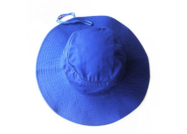 Top of Wide Brim Royal Blue Bucket Hat With String