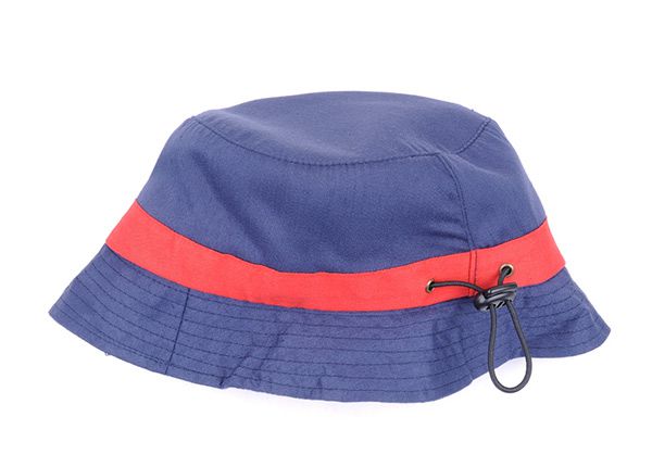 Front of Plain Blue Cotton Short Brim Bucket Hat With Red Ribbon