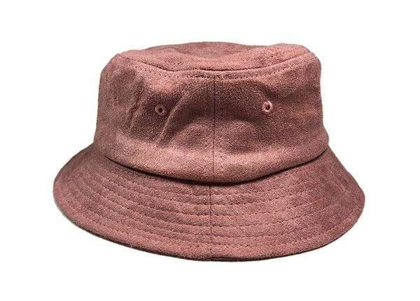 Side of Mens Blank Brown Faux Suede Bucket Hat