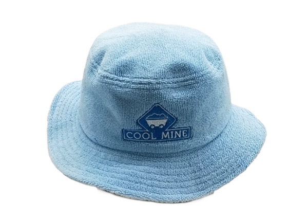 Front of Blue Terry Cloth Bucket Hat with Embroidered Logo