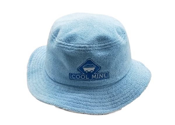 Front of Blue Terry Cloth Bucket Hat with Embroidered Logo