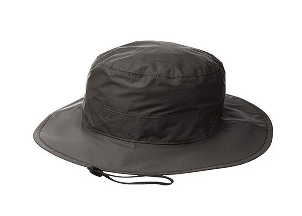 Front of Mens Black Waterproof Wide Brim Bucket Hat With String 