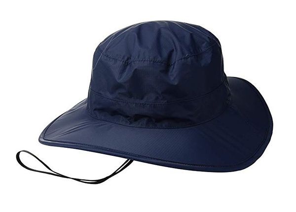Front of Mens Blue Waterproof Wide Brim Bucket Hat With String 