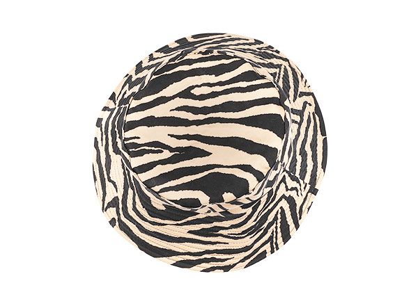 Top of Wide Brim Zebra Print Bucket Hat