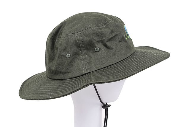 Side of Blackish Green Stiff Brim Boonie Hat With String In Model