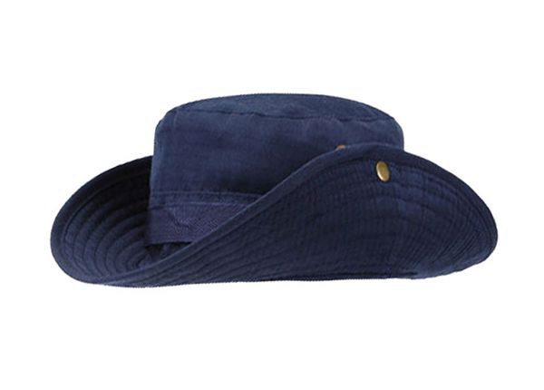 Side of Blank Navy Blue Bucket Hat With String