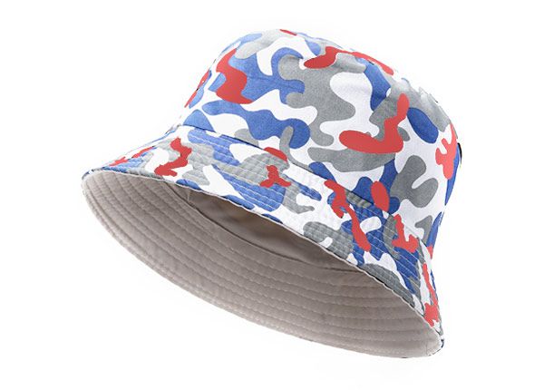 Slant of Red White and Blue Camo Short Brim Bucket Hat