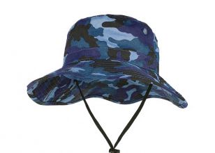 Blue Camo Bucket Hat With String Men's Blank Snap Wide Brim Boonie Hat