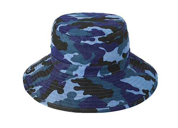 Back of Blank Blue Camo Bucket Hat With String