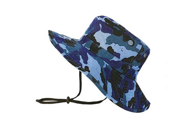 Slant of Blank Blue Camo Bucket Hat With String