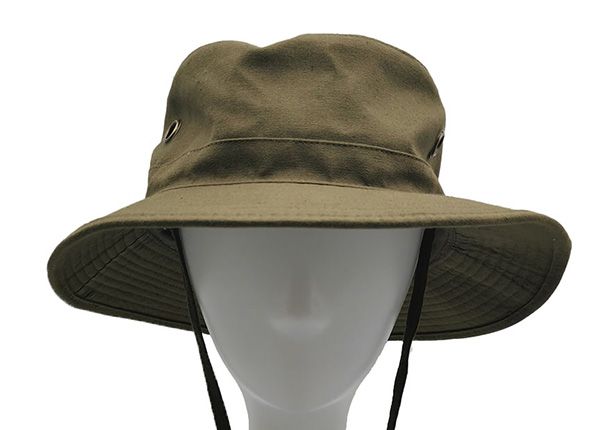 Side of Blank Army Green Canvas Bucket Hat With Strap Blank