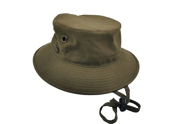 Slant of Blank Army Green Canvas Bucket Hat With Strap Blank