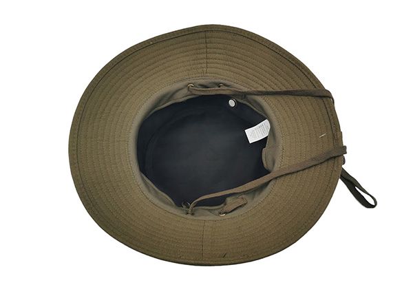 Inside of Blank Army Green Canvas Bucket Hat With Strap Blank