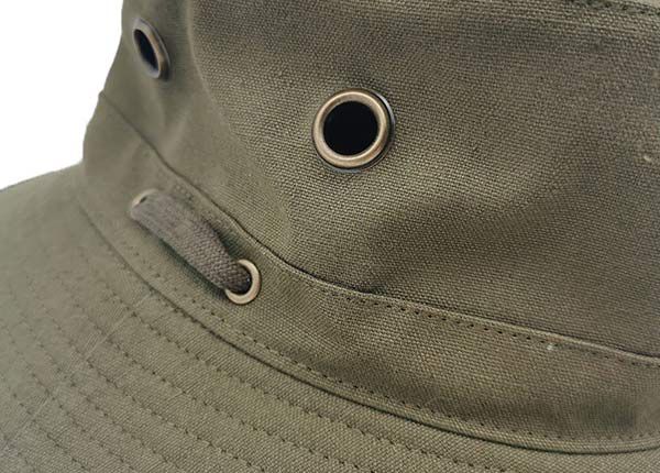 Eyelets of Blank Army Green Canvas Bucket Hat With Strap Blank