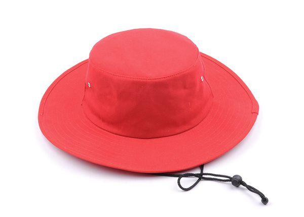 Slant of Wide Brim Blank Red Bucket Hat With String
