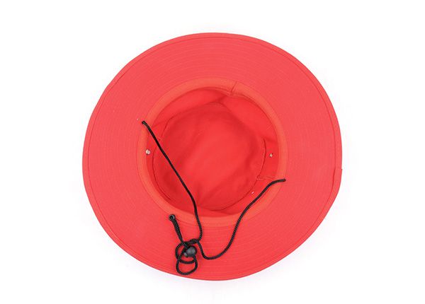 Inside of Wide Brim Blank Red Bucket Hat With String