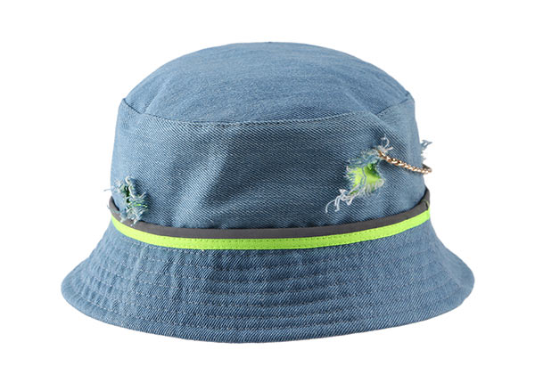 Blank Blue Denim Sun Hat With a Chain Distressed Washed Denim Bucket Hat For Women